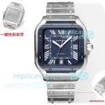 Swiss Replica THB Cartier Blue Dial Santos De Cartier Stainless Steel Watch 